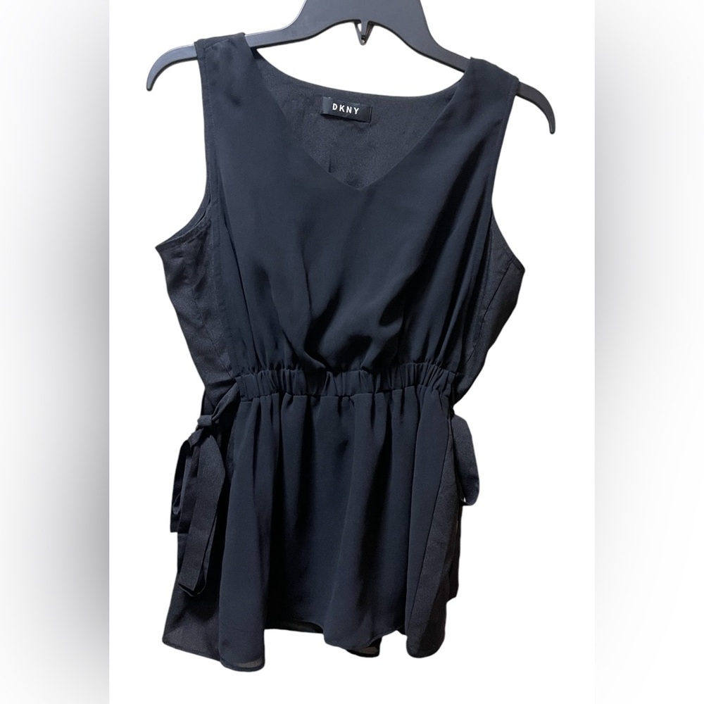 DKNY DRESSY V-NECK TANK TOP SIDES TIES ELASTIC WAIST SLEEVELESS BLACK SIZE S - Picture 10 of 10